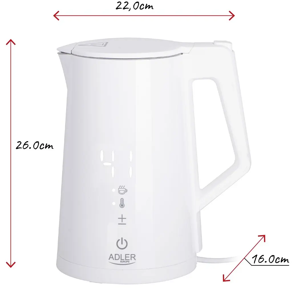 Електрочайник Adler AD 1345 white 1850-2200Вт/1.7л/STRIX/встановлення температури/(AD1345W) - фото 6