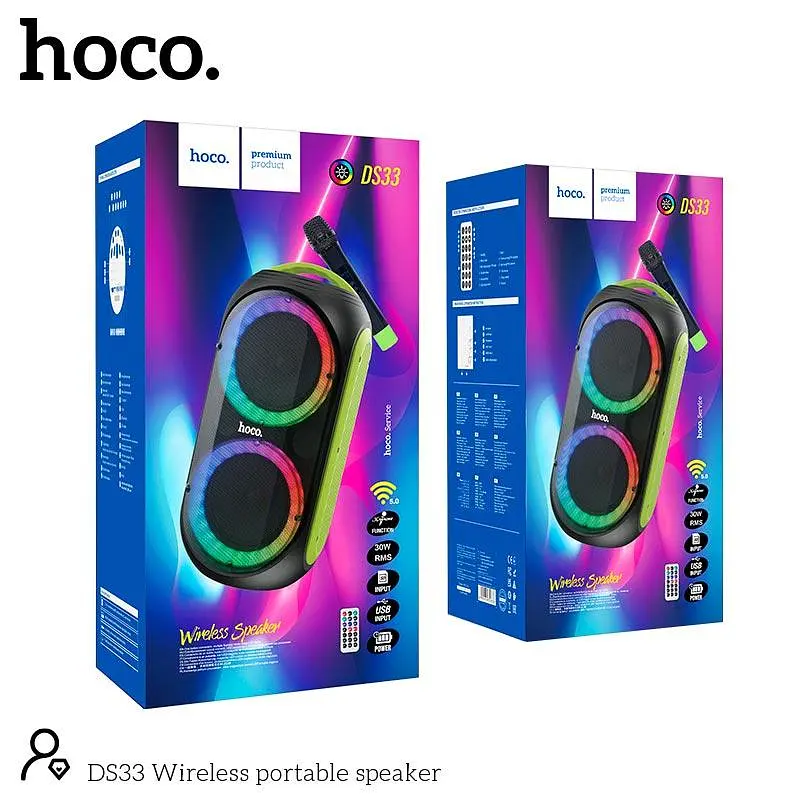 Акустика-караоке Hoco Wireless portable speaker DS33 BT5.0, USB/TF, 30W - фото 2