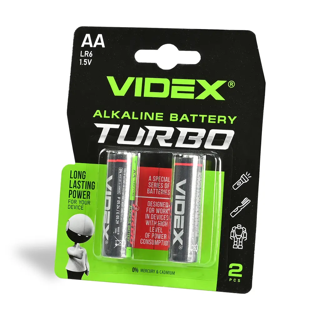Батарейка лужна Videx LR6/AA Turbo 2шт BLISTER VIDEX (24238-000) - фото 2