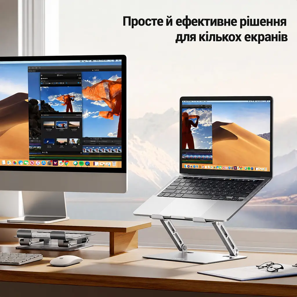 Складна Z-подібна підставка для ноутбука й планшета UGREEN LP866 Для ноутбуків 11–17,3″ Незалежне регулювання висоти до 178 мм і нахилу платформи Силіконові накладки запобігають подряпинам і ковзанню Відкрита конструкція сприяє циркуляції повітря Дві опорні стійки для стійкості Максимальне навантаження 5 кг Космічне срібло (45416) - фото 8