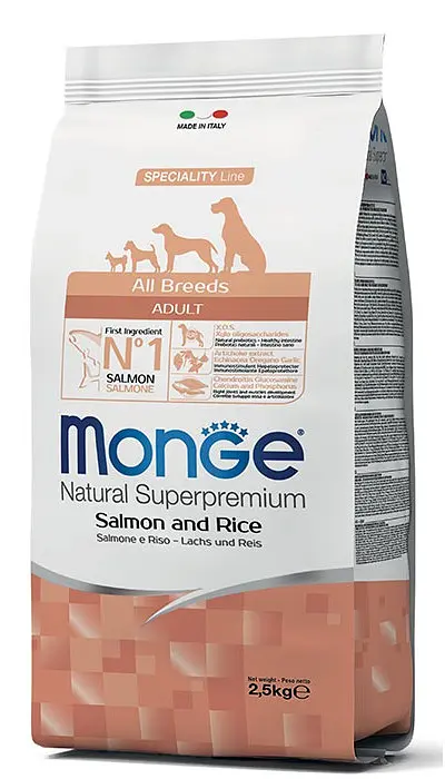Сухий корм Monge All Breeds Adult Light Salmon & Rice для дорослих собак усіх порід зі смаком риби та рису 15 кг (8009470006361)