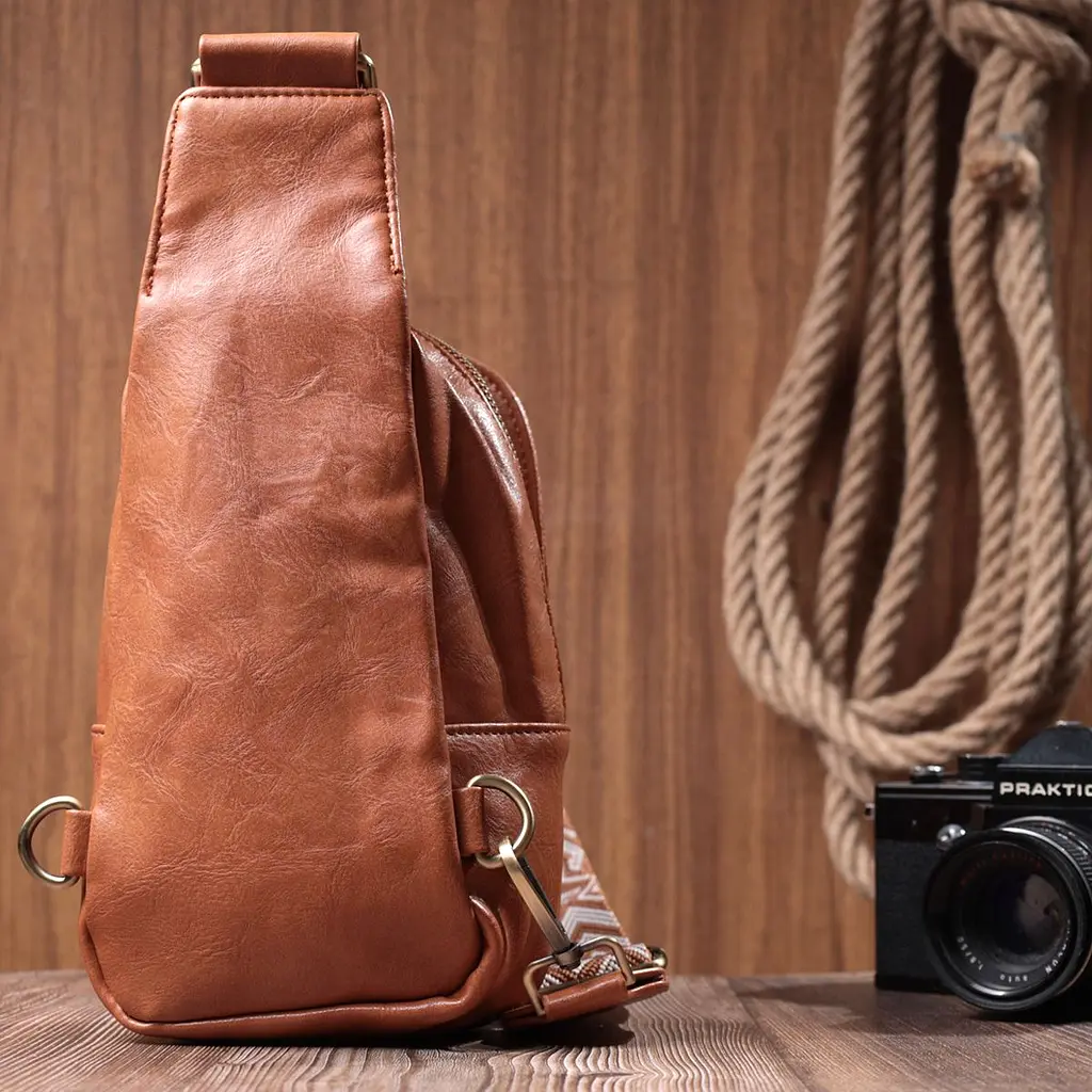 Цікава сумка через плече в модному кольорі з екошкіри Vintage 22793 руда - фото 10