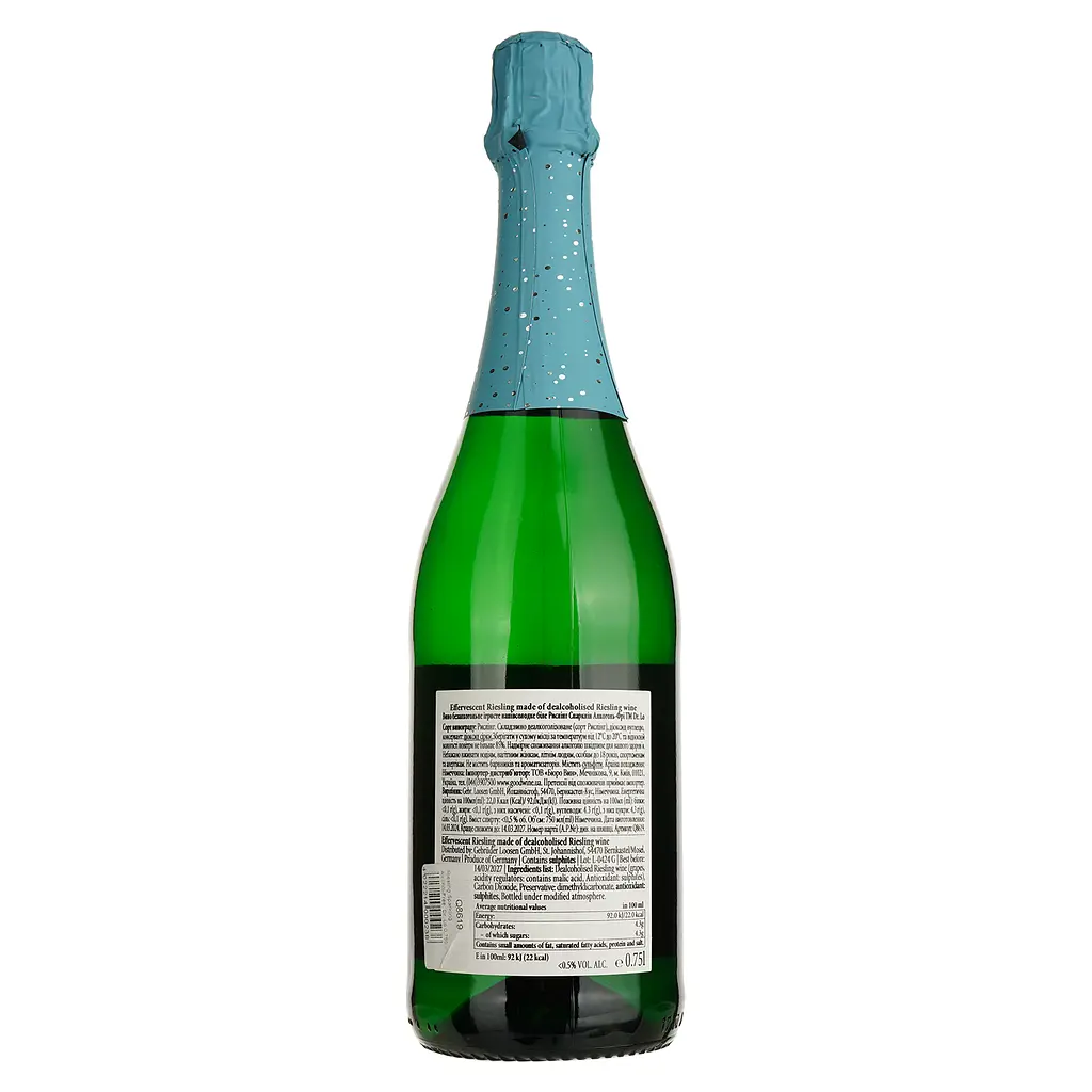 Вино ігристе безалкогольне Dr. Lo Riesling Sparkling Alcohol-Free, біле, напівсолодке, 0%, 0,75 л (Q8619) - фото 2