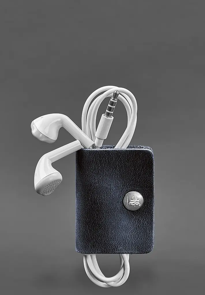 Шкіряний холдер для навушників та проводів 2.0 Синій - фото 3