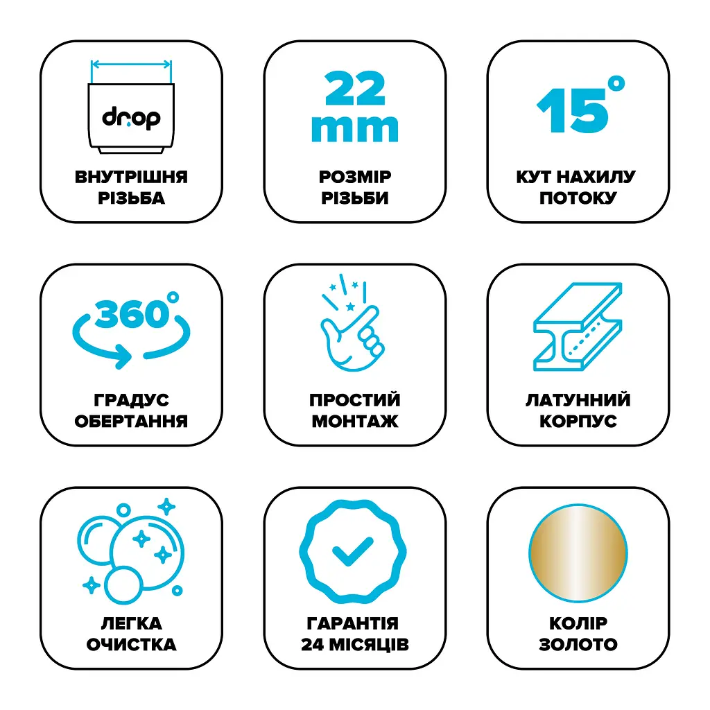 Поворотний адаптер 360° Drop CL360F-GLD для змішувача - Кут нахилу 15°, внутрішня F 22мм - фото 6