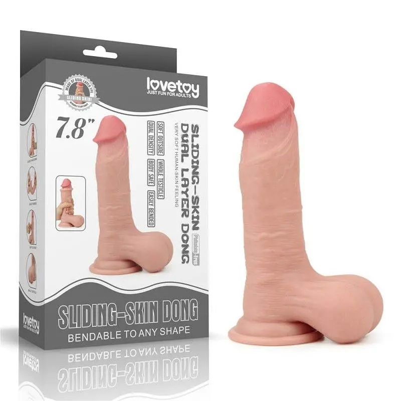 Фаломіметатор Lovetoy Sliding Skin Dual Layer, 19,5 см (тілесний)