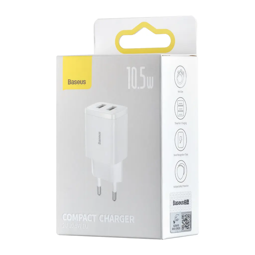 МЗП Baseus Compact Charger 2U 10.5W EU White - фото 2