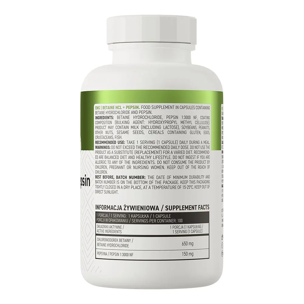Натуральна добавка OstroVit Betaine HCl + Pepsin, 100 капсул - фото 2