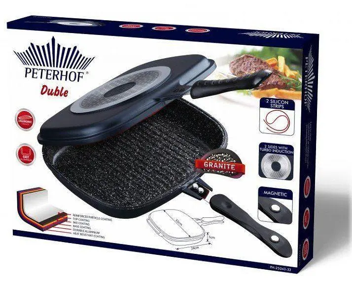 Сковорода гриль с антипригарным покрытием Peterhof PH-25343-32 двусторонняя сковорода гриль. - фото 2