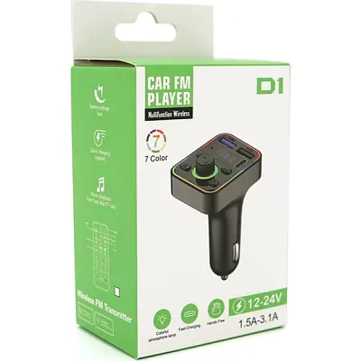FM модулятор Voltronic D1, підсвітка 7 кольорів, 1.5-3.1A, USB, TF (FM-D1-7Col) - фото 8