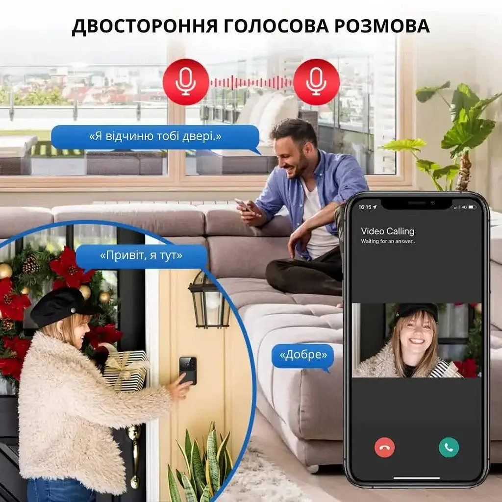 Дзвінок дверний розумний з відеодомофоном та Wi-Fi камерою Чорний  - фото 7