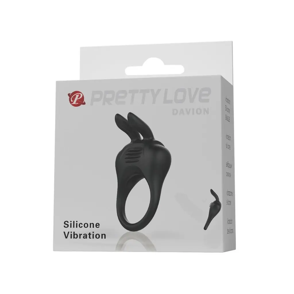 Вибро-эрекционное кольцо с ушками Pretty Love черное, 7.4 х 4.2 см - фото 4