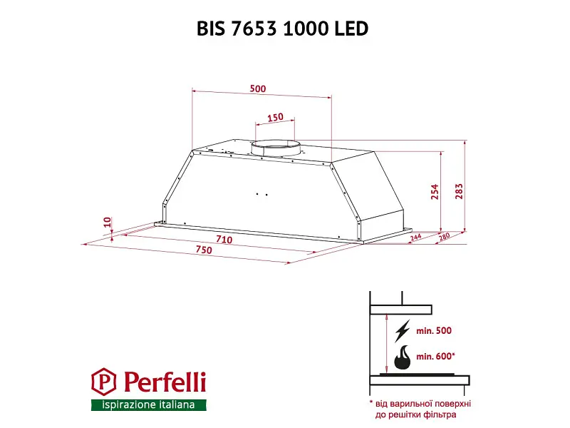 Витяжка Perfelli BIS 7653 BL 1000 LED - фото 10