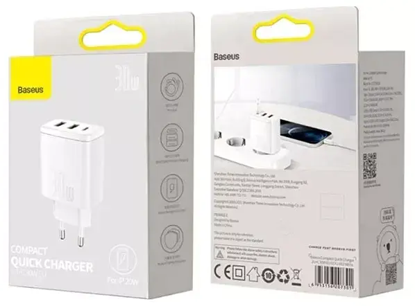 Мережевий зарядний пристрій Baseus Cube Fast Charger 2 USB+Type-C 30 W P10111402213-00 White - фото 8