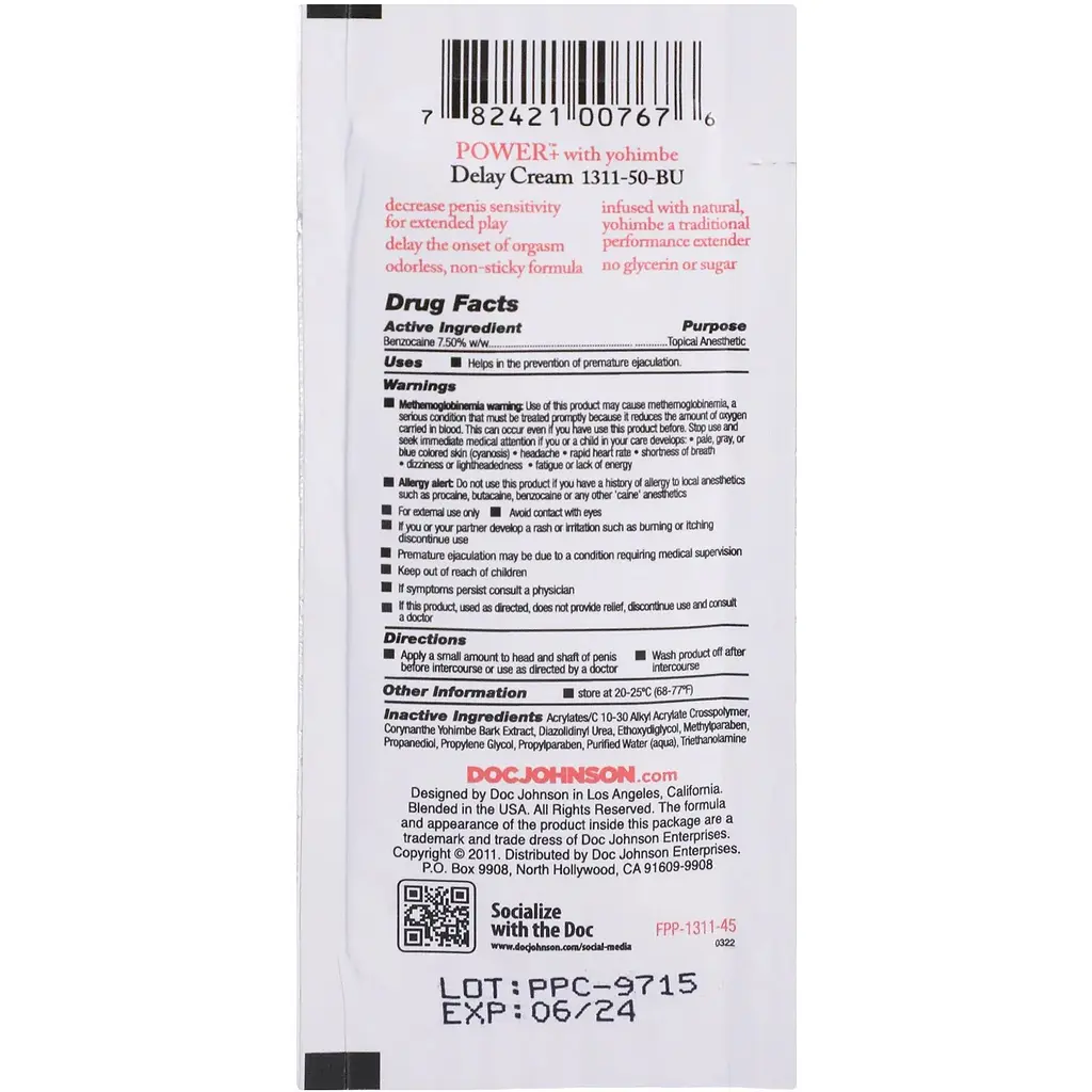 Потужний пролонгатор Doc Johnson Power+Delay Cream For Men (7 мл) - фото 2