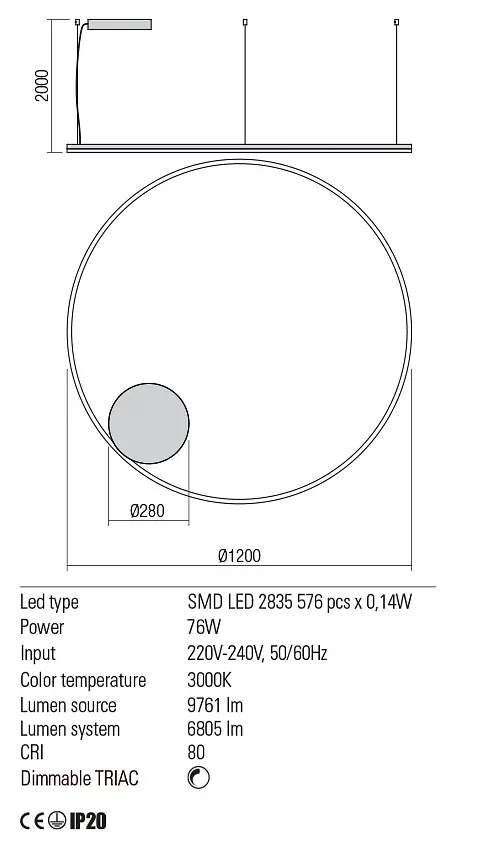 Подвесной светильник Redo ORBIT SU LED 84W 3000K D1200 SAND BLACK (4.1.2) 01-1951 - фото 3