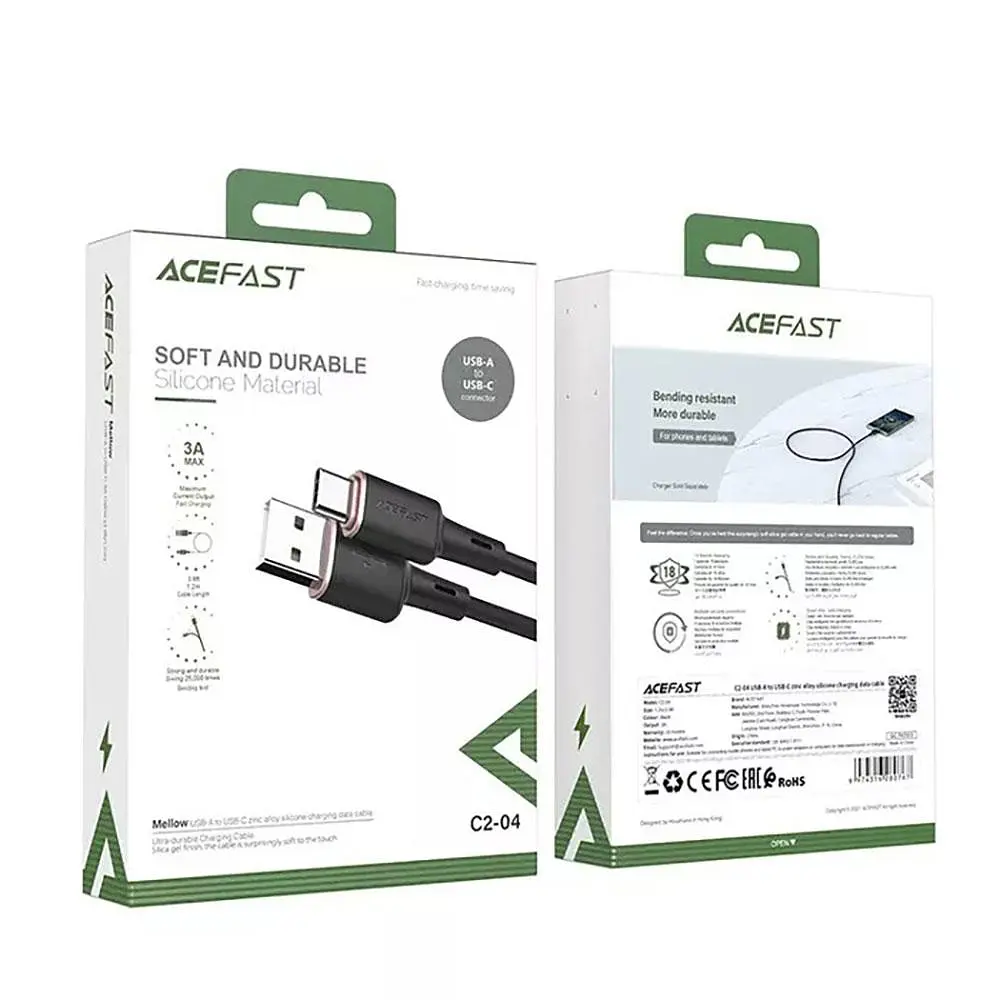 Кабель Acefast C2-04 USB to Type-C 3A 1.2 м silicone zinc connectors черный - фото 2