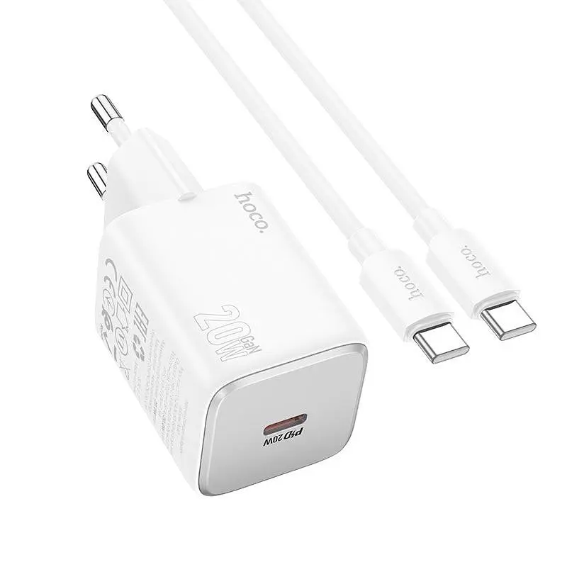 Адаптер мережевий Hoco Mighty single port charger N40 (Type-C to Type-C set) |1Type-C, 20W/3A, PD/QC| - фото 3