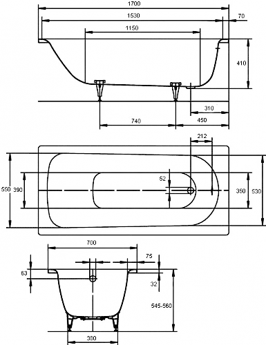 Ванна сталева Kaldewei Saniform Plus 170x70 111800010001 - фото 2