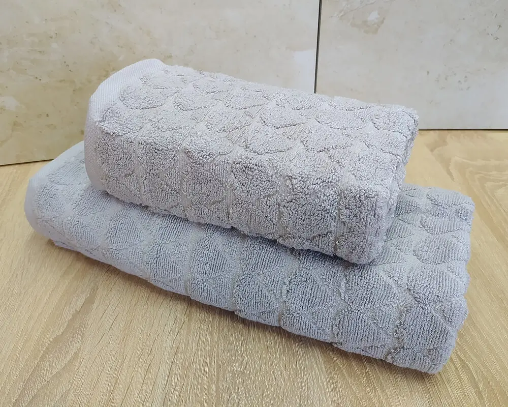 Набір турецьких махрових рушників 50х90+70х140 Gulcan Jacquard Cotton Lux Damla Grey - фото 2