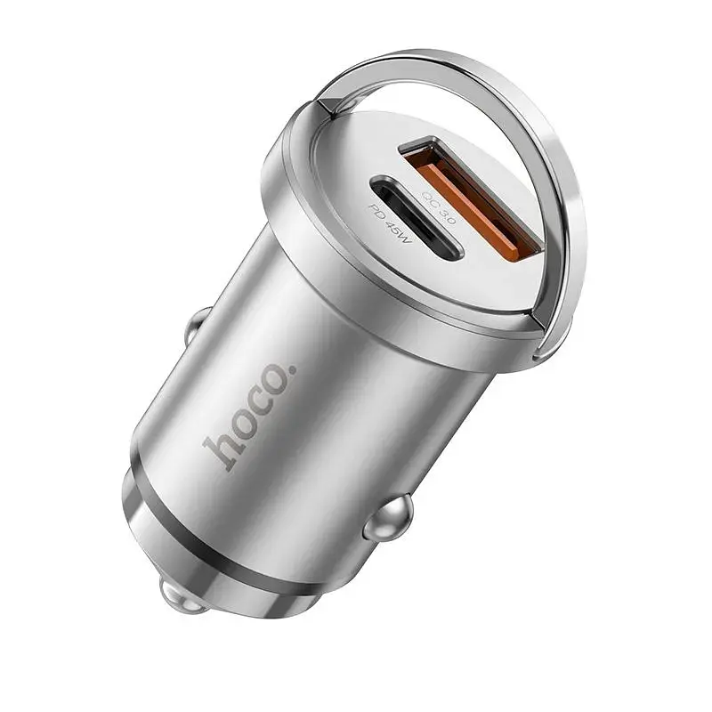 Автомобільне зарядне пристрій HOCO NZ10 Handy PD45W+QC3.0 car charger сріблястий - фото 2