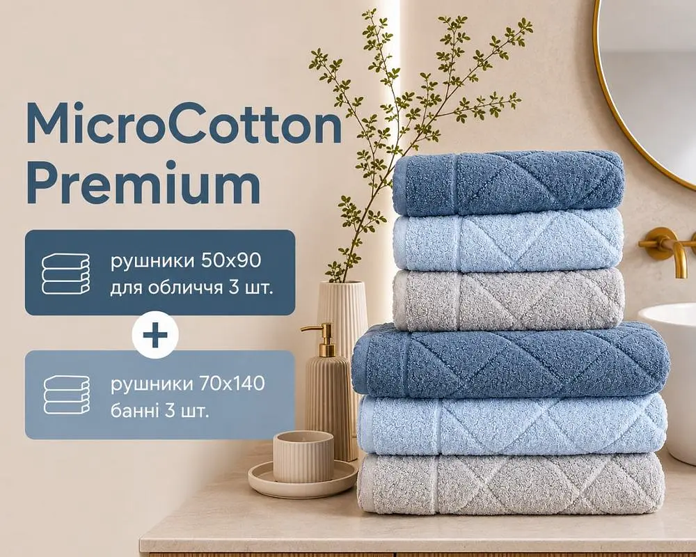 Набір турецьких махрових рушників Cestepe MicroCotton Premium 3 штуки 50x90 + 3 штуки 70х140 Eva 1 щільність 600 г/м2 - фото 2