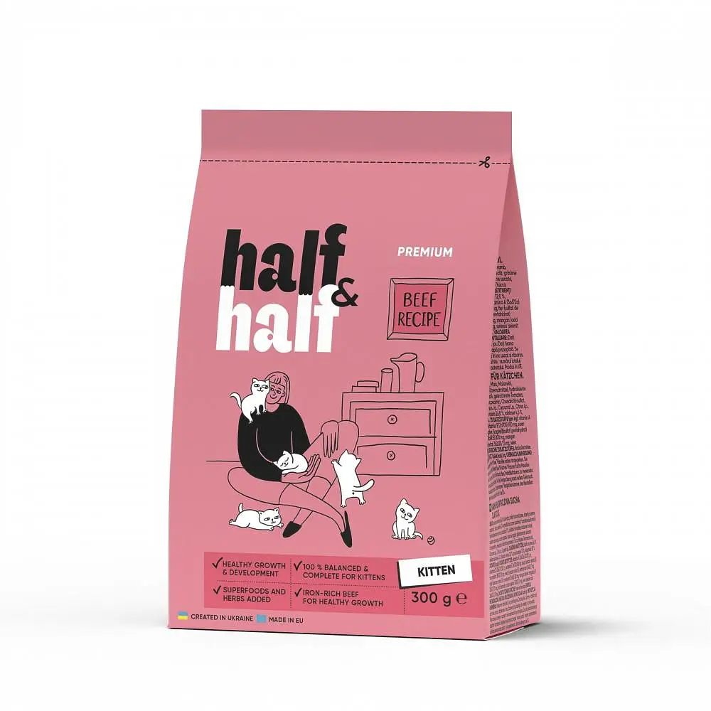 Сухий корм Half&Half для кошенят, з яловичиною, 300 г (арт.20925)