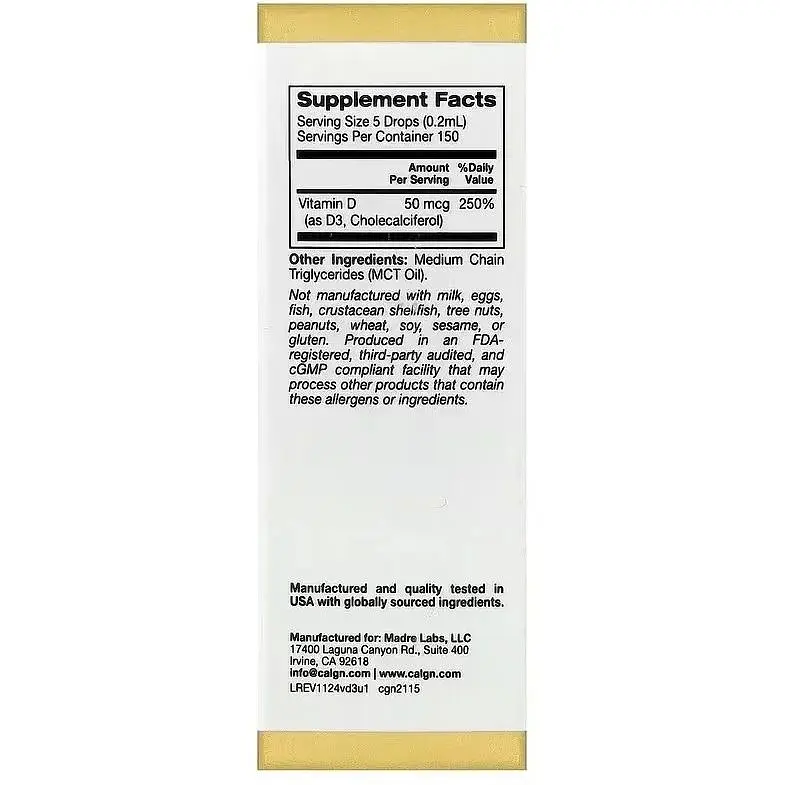Вітамін D3 California Gold Nutrition 50 мкг без смаку 30 мл - фото 4