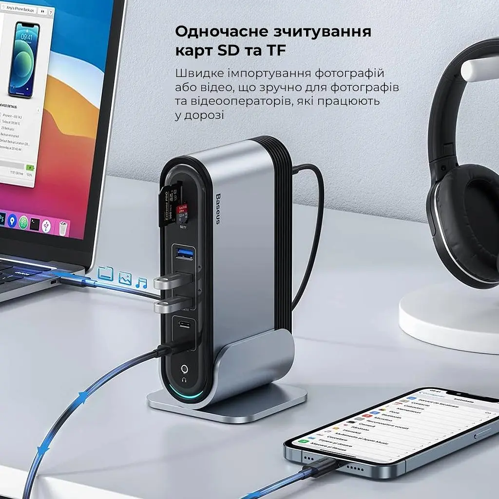 USB-Хаб Baseus UnionJoy 17-Port Triple-Display Docking Station Space Grey (B00532304811-00) - фото 11