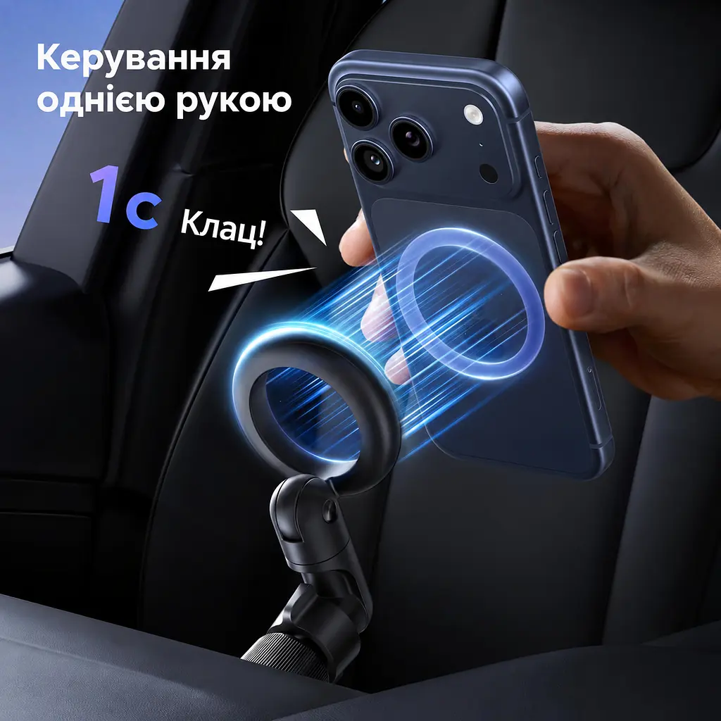 Магнітний автомобільний тримач для телефона UGREEN LP923 із кріпленням на дефлектор сумісний із MagSafe із самоклейним металевим кільцем для кріплення без MagSafe з регулюванням плеча та нахилу для вертикального або горизонтального розміщення з керуванням однією рукою з подвійним металевим гачком чорний із темно-сірим та сріблястими кінцями гачків (65185) - фото 6