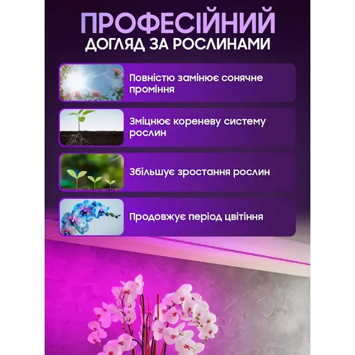 Светодиодная фитолента для комнатных растений фитолампа 12V полный спектр 5 метров от сети SMD 2835 - фото 3