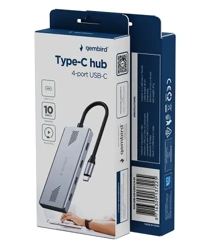 Хаб USB UHB-CM-U310-C4-01, Grey, Type-C 3.2 - 4xType-C 3.2, кабель 18 см Gembird teh0027603 - фото 4