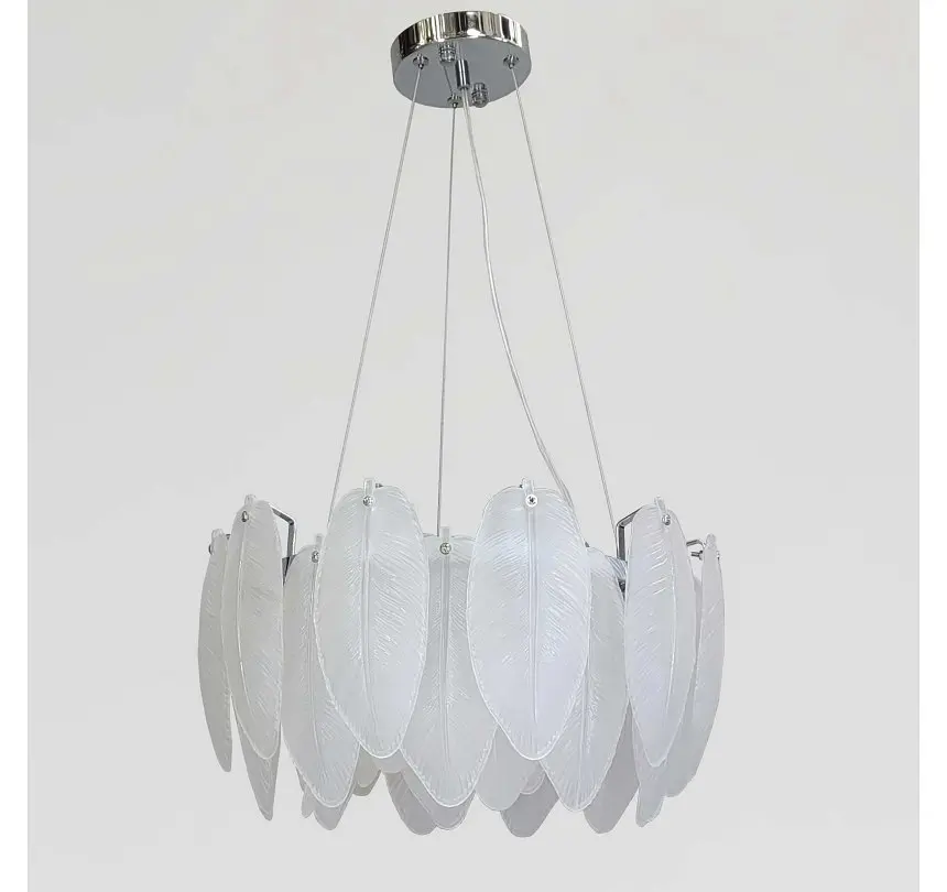 Підвісна люстра скляна Artlight 21824-400CH хромована компактна на 5 ламп E14 з декором у формі пір'я - фото 2