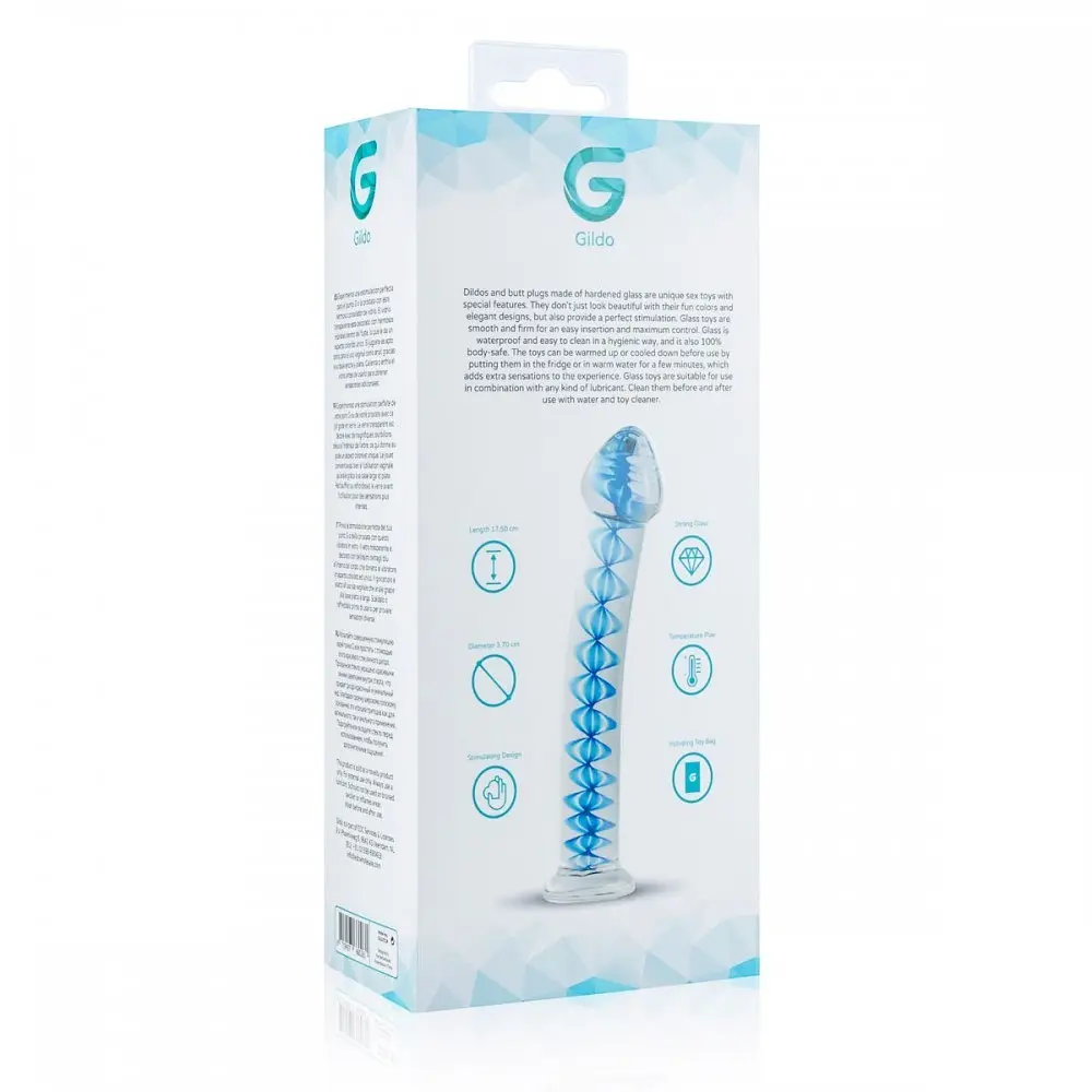 Скляний фалоімітатор Gildo Glass Dildo No. 4, 17.5 см (блакитний) - фото 7