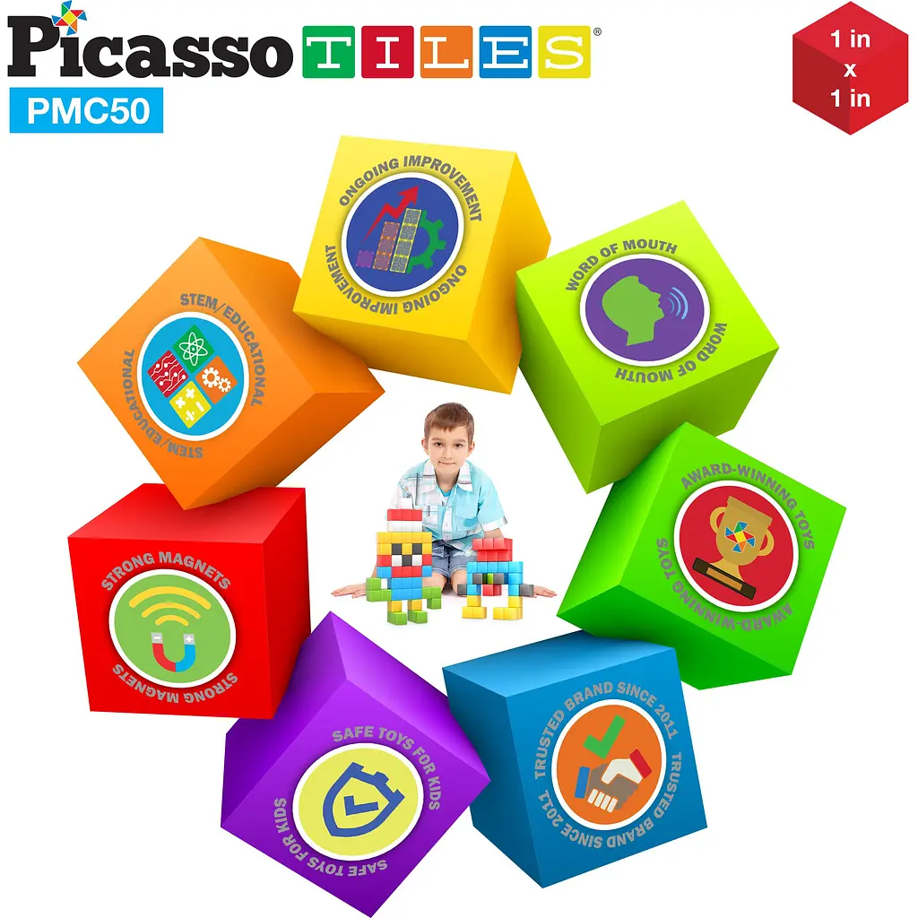 Конструктор магнитный Picasso Tiles Building Cubes 50 деталей (PMC50) - фото 5