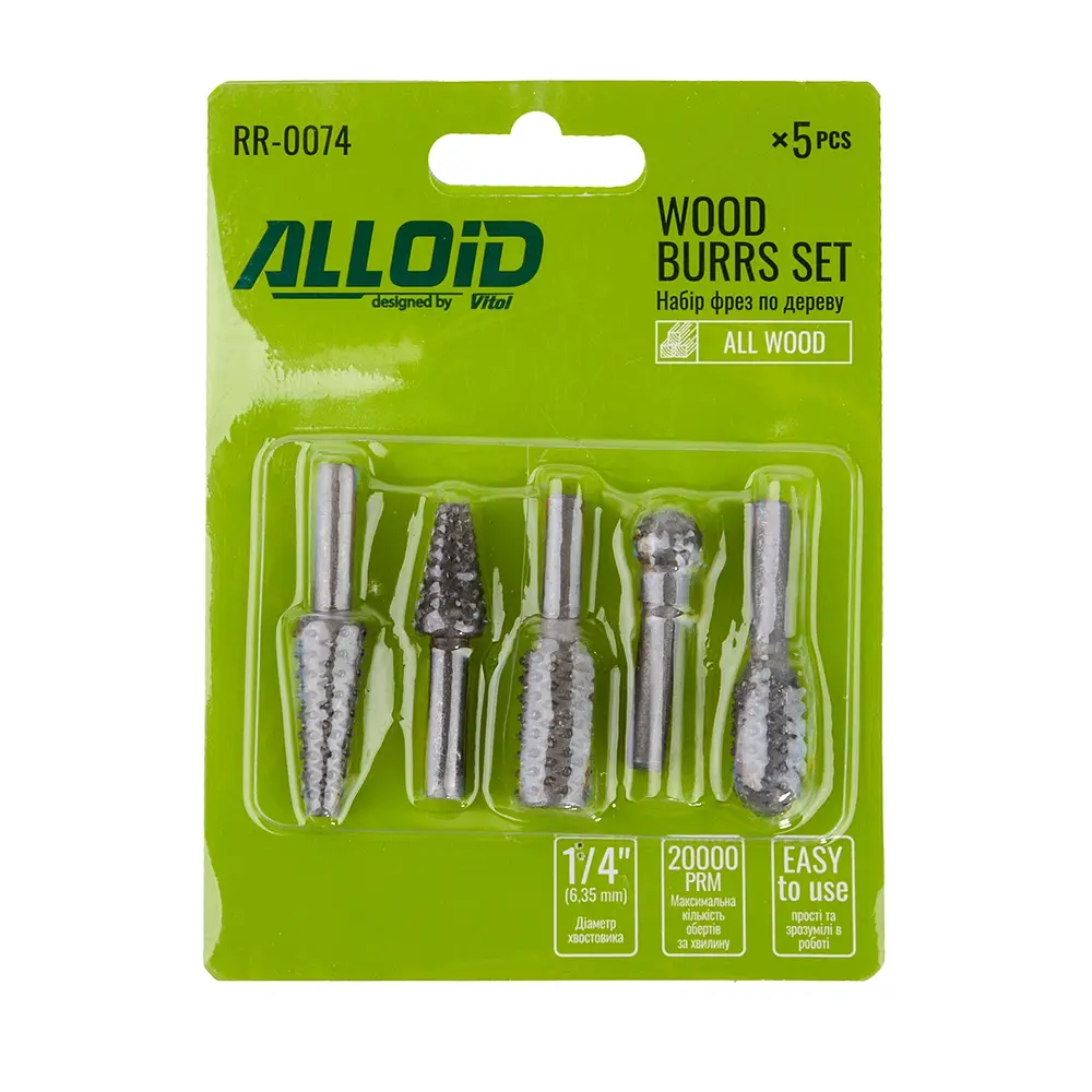 Набір фрез Alloid Building Tools по дереву хвостовик 1/4" 5 шт. (RR-0074) - фото 2