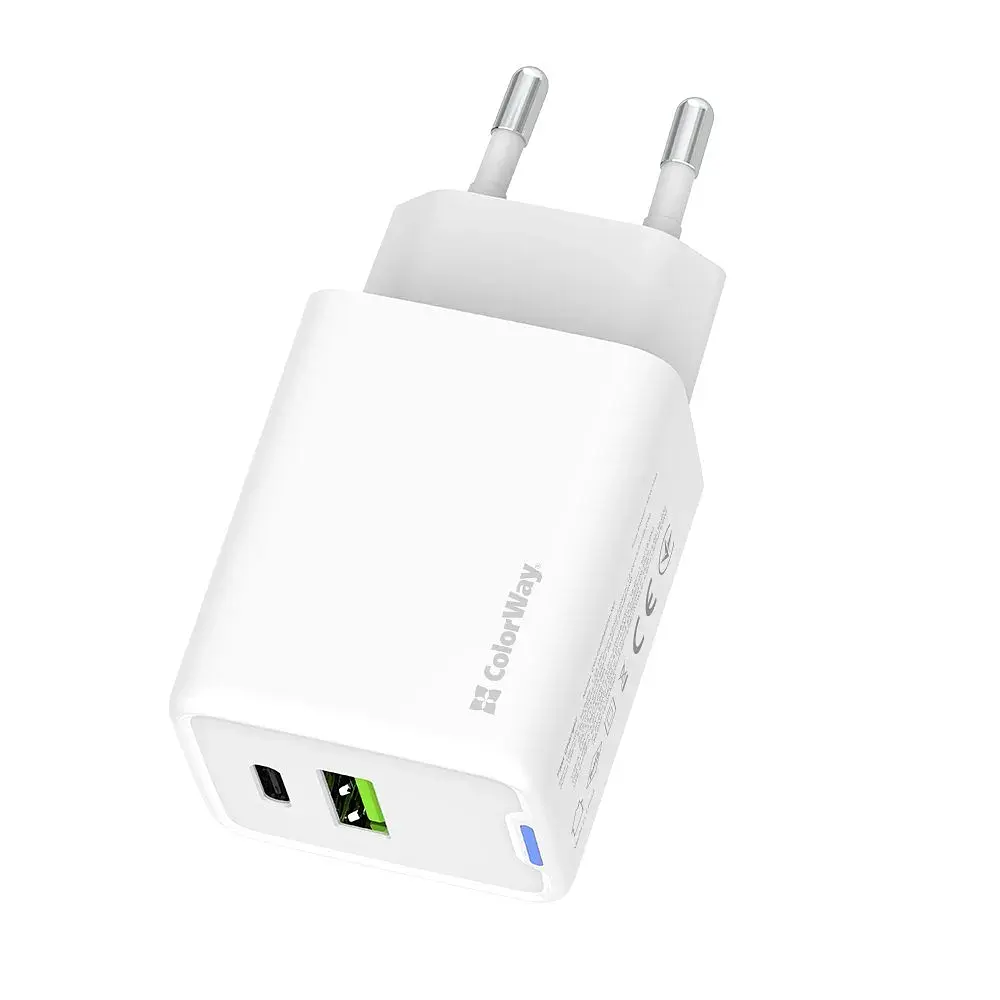Зарядний пристрій ColorWay C101E GaN Mini 45W PD PPS USB-C + USB-A QC4.0 white (CW-CHS060PD-WT) - фото 2