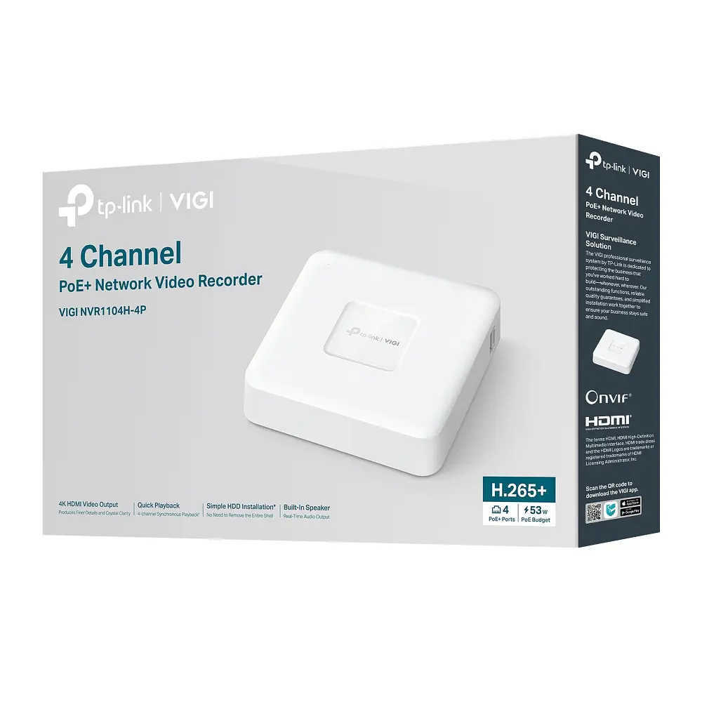 IP-Відеореєстратор TP-Link VIGI NVR1104H-4P, 4 канали Poe, 2xUSB, H265+, 1xHDD, до 16 ТБ, білий - фото 5
