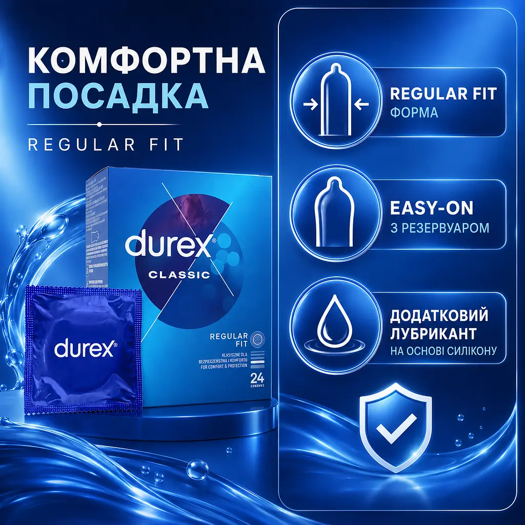Презервативи DUREX Classic Regular Fit 24 ШТ класичні латексні ультратонкі з силіконовою змазкою - фото 3