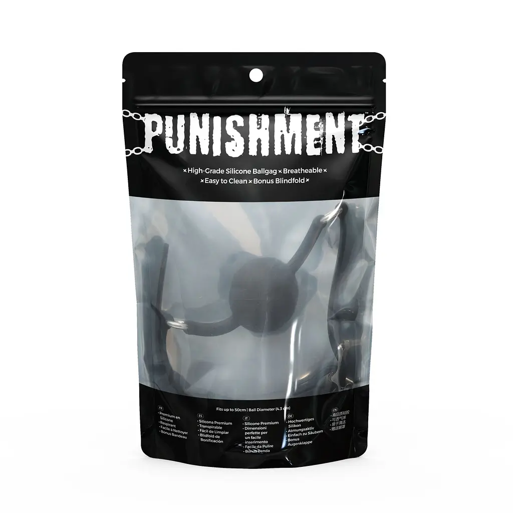 Повітропроникний кляп із силіконовою кулькою Punishment – Silicone Ball Gag – Black - фото 6