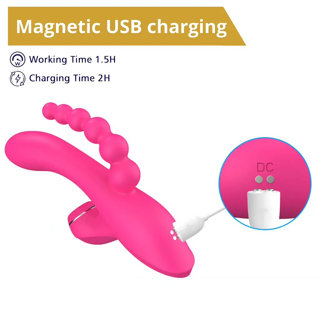 Вібратор Erospace Sweet Play Sucking Vibrator With Anal Beads A3 20.8 см рожевий - фото 11