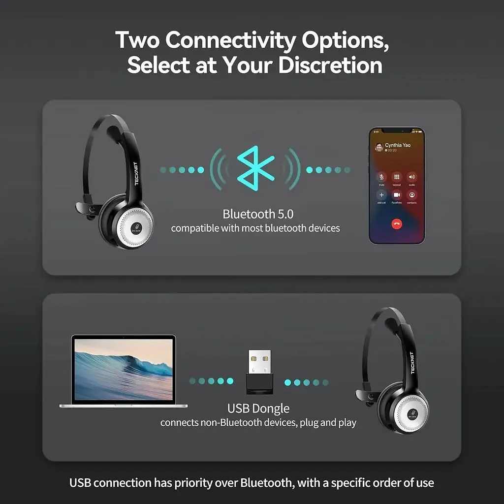 Гарнітура Tecknet  Bluetooth 5.0 із мікрофоном для ПК - фото 3