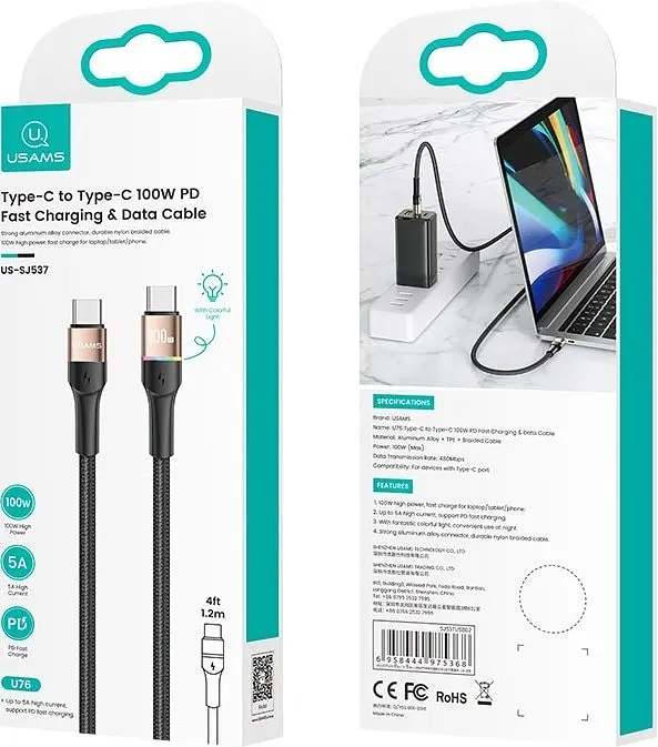 Кабель Type-C To Type-C 100W для швидкісної зарядки та передачі данних 1.2м (6958444975351) - фото 2