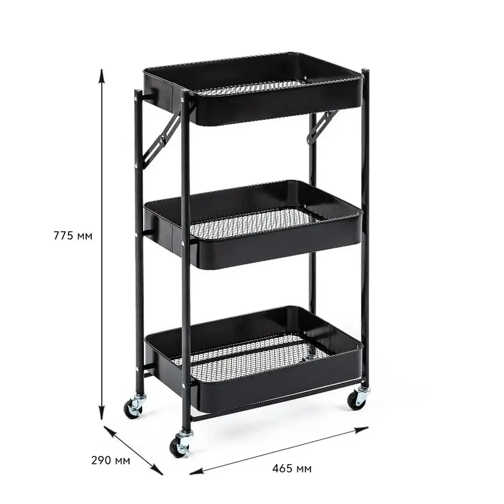 Этажерка Wall Sticker SW-00002099 мобильная трехъярусная универсальная из металла 46.5х29х77.5 см черная - фото 2