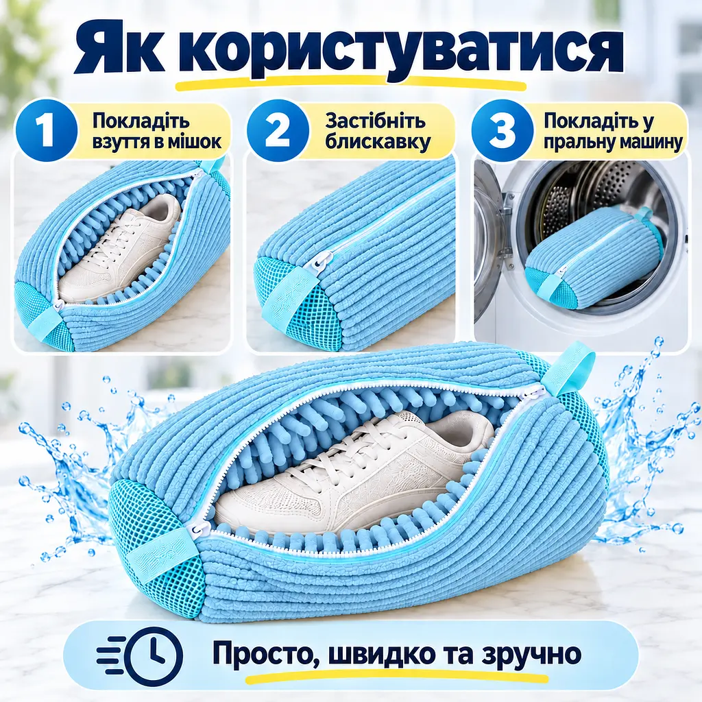 Мішок для прання взуття для пральної машини, багаторазовий, зі щільним мікрофібровим ворсом, 39×19 см KT9003901 - фото 3