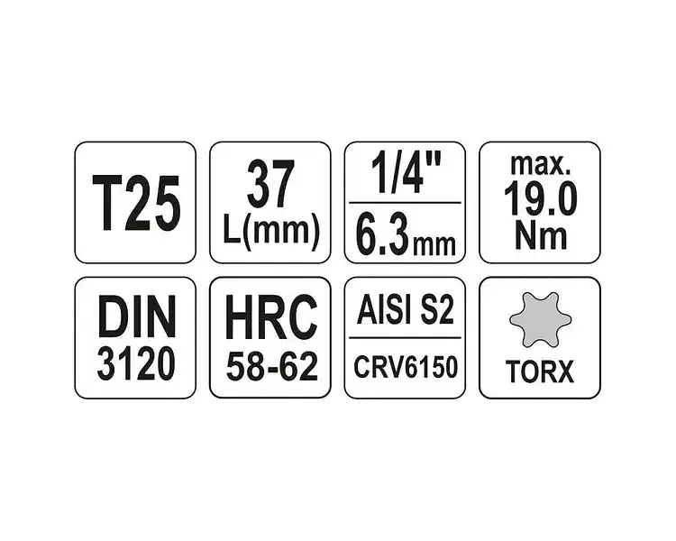 Головка торцева Yato квадрат 1/4" TORX Т25 L= 37 мм (YT-04305) - фото 4