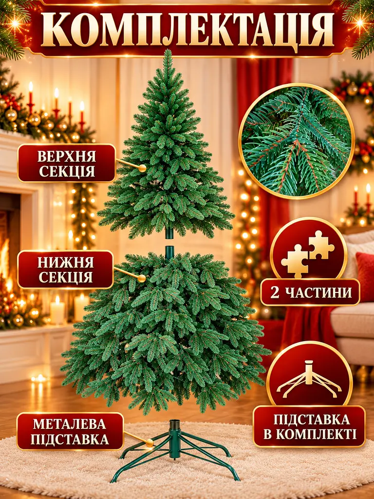 Лита штучна ялинка YaLINKA PZ15 Смерека 150 см на металевій підставці, зелена (49676438) - фото 7