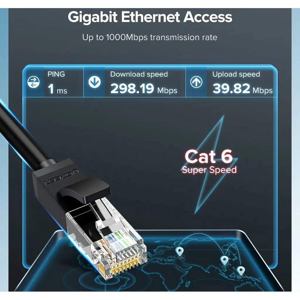 Патч-корд Ugreen NW102 Cat 6 U/UTP Lan Flat Cable 10m Black (20164) [165436] - фото 3