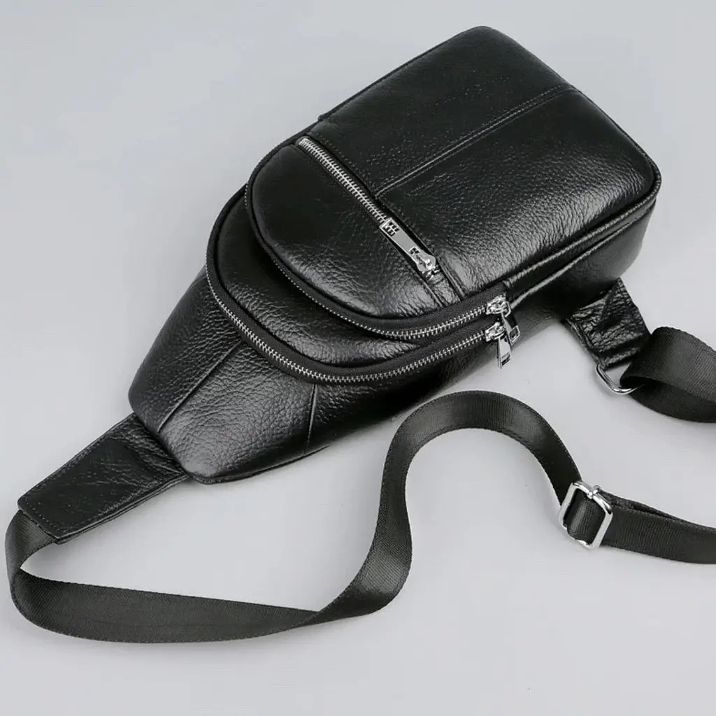 Чоловіча сумка-слінг шкіряна 18х32х7 для прогулянок Tiding Bag A25F-5060A чорна 18 см - фото 6