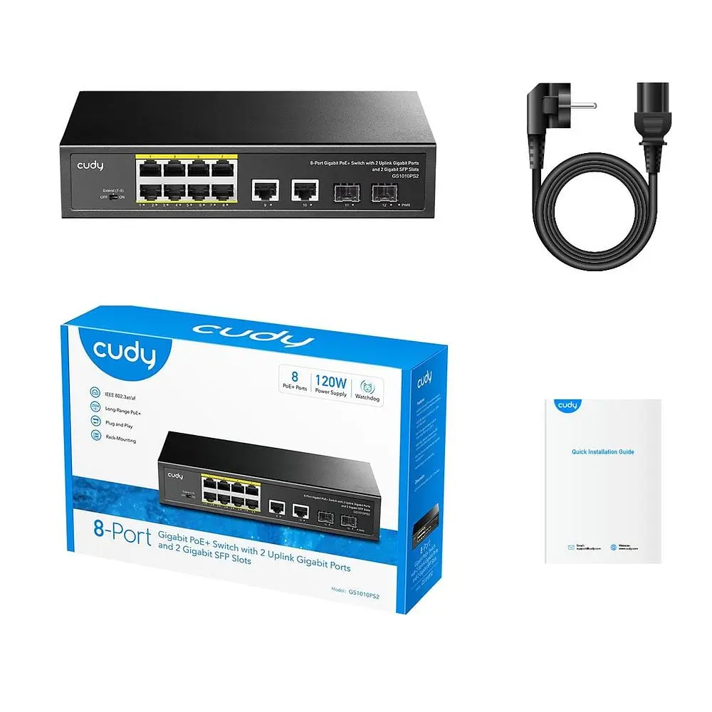 PoE-комутатор 12-портовий некерований Cudy GS1010PS2 гігабітний з 8 портами PoE+, 120W (73-00541) - фото 5